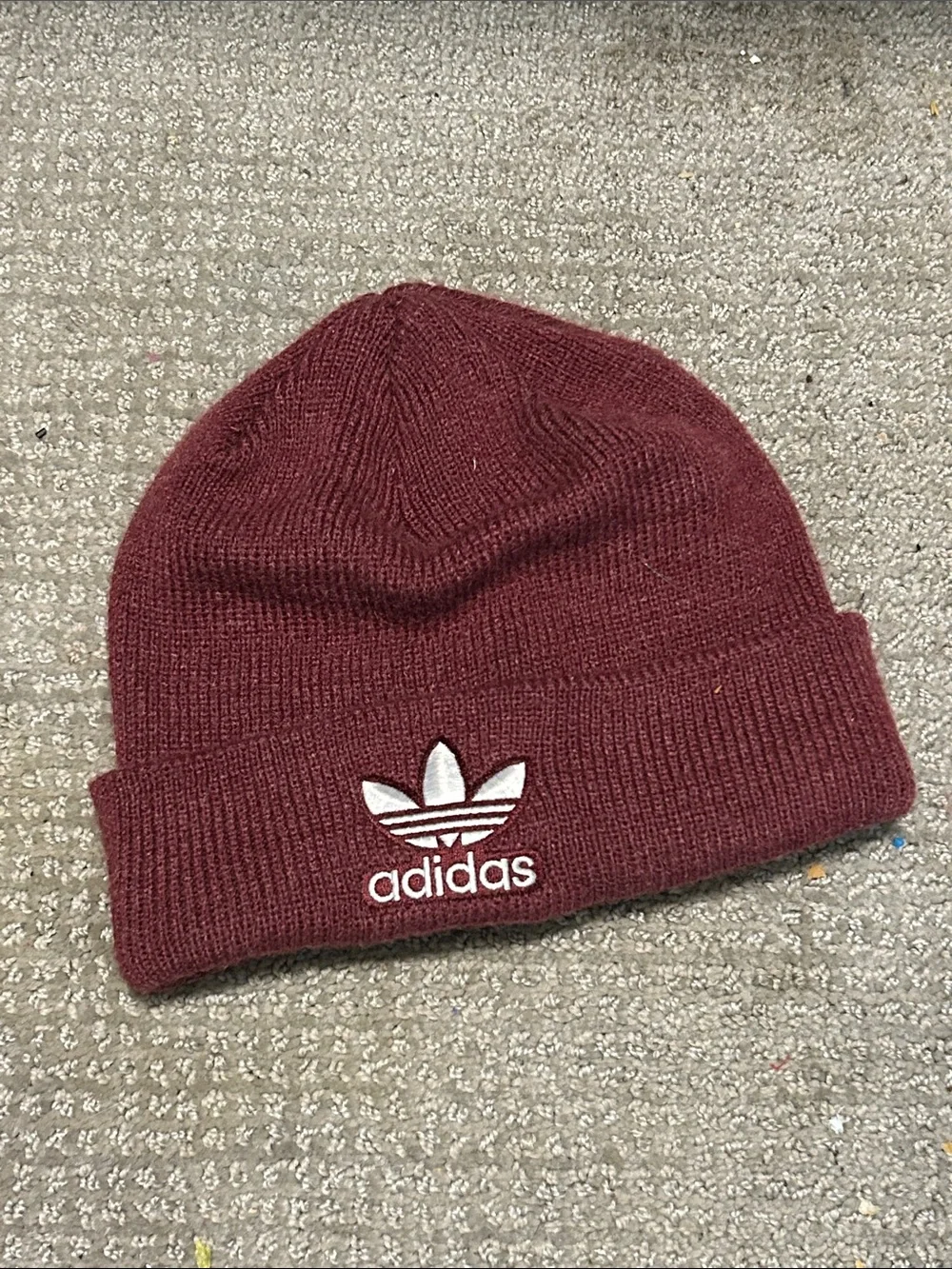 adidas Men Maroon Knit Beanie with Trefoil Logo